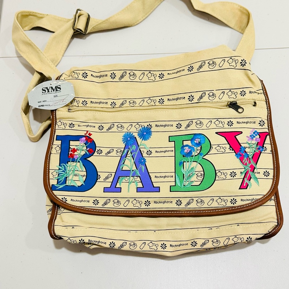 Vintage 90s Syms Baby  Diaper Canvas Bag Animals, Floral  Bright Colors NWT‎